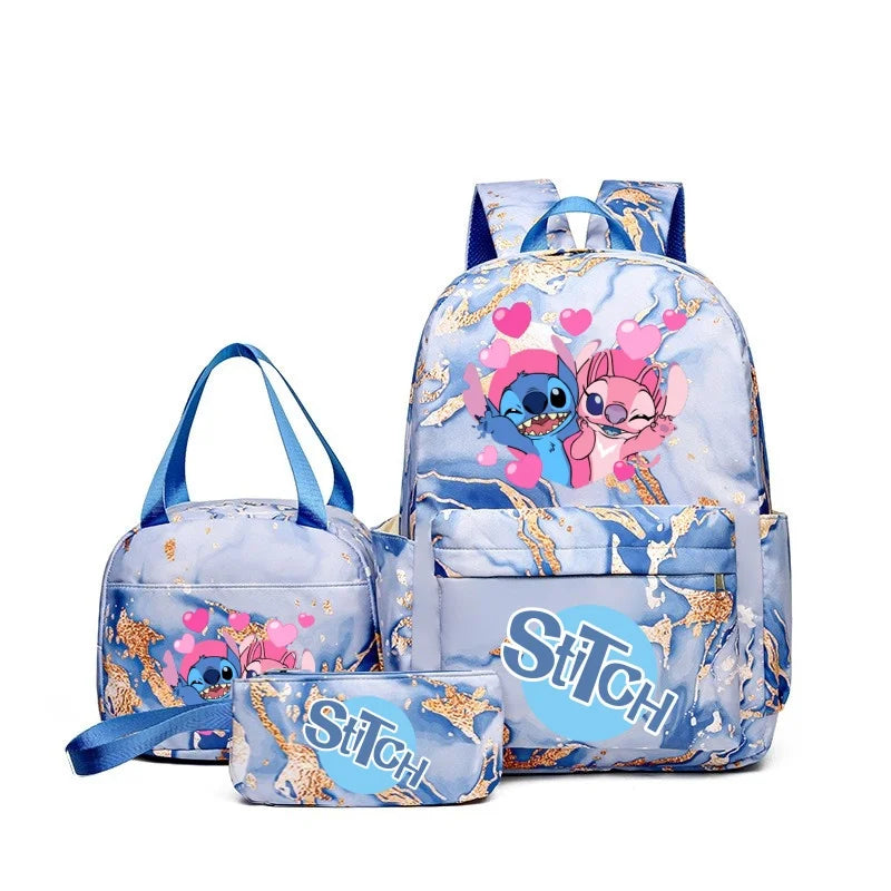 3Pcs Stitch Print Backpack Set, With Tote and Pouch, Large Capacity Lightweight And Breathable Outdoor Knapsack
