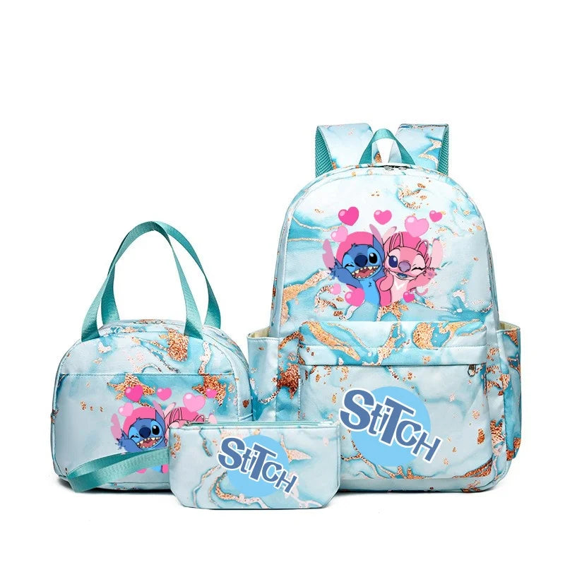 3Pcs Stitch Print Backpack Set, With Tote and Pouch, Large Capacity Lightweight And Breathable Outdoor Knapsack